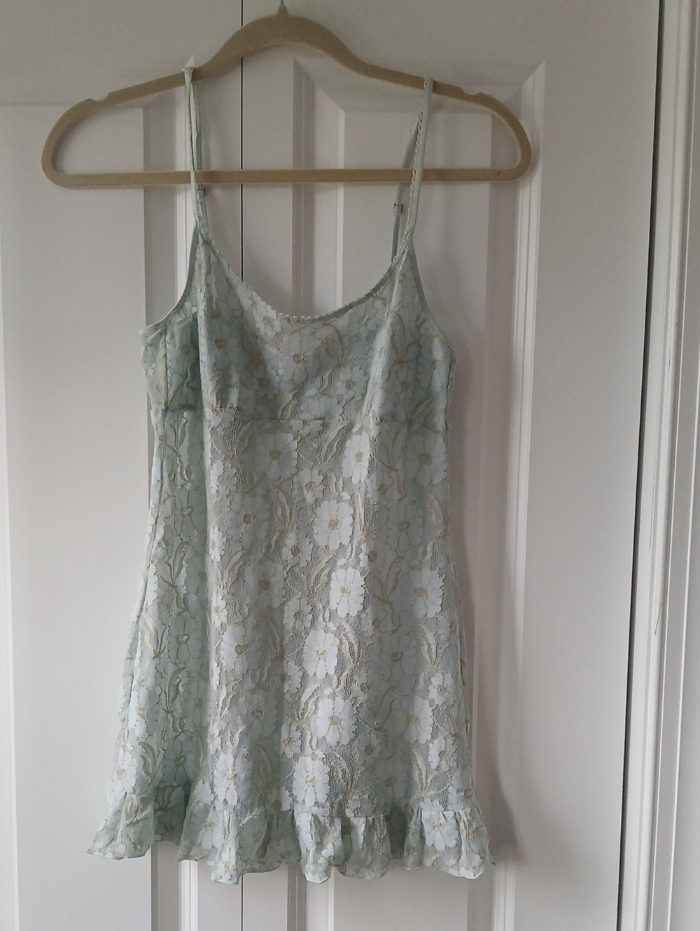 Victoria's Secret Angels Sheer Light Blue Floral Lace Slip Nightie